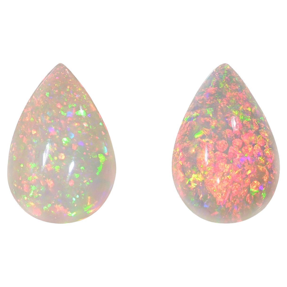 Opal Earrings Loose Gemstone Pair 12.34 Carat Natural Ethiopian Pear Shapes For Sale