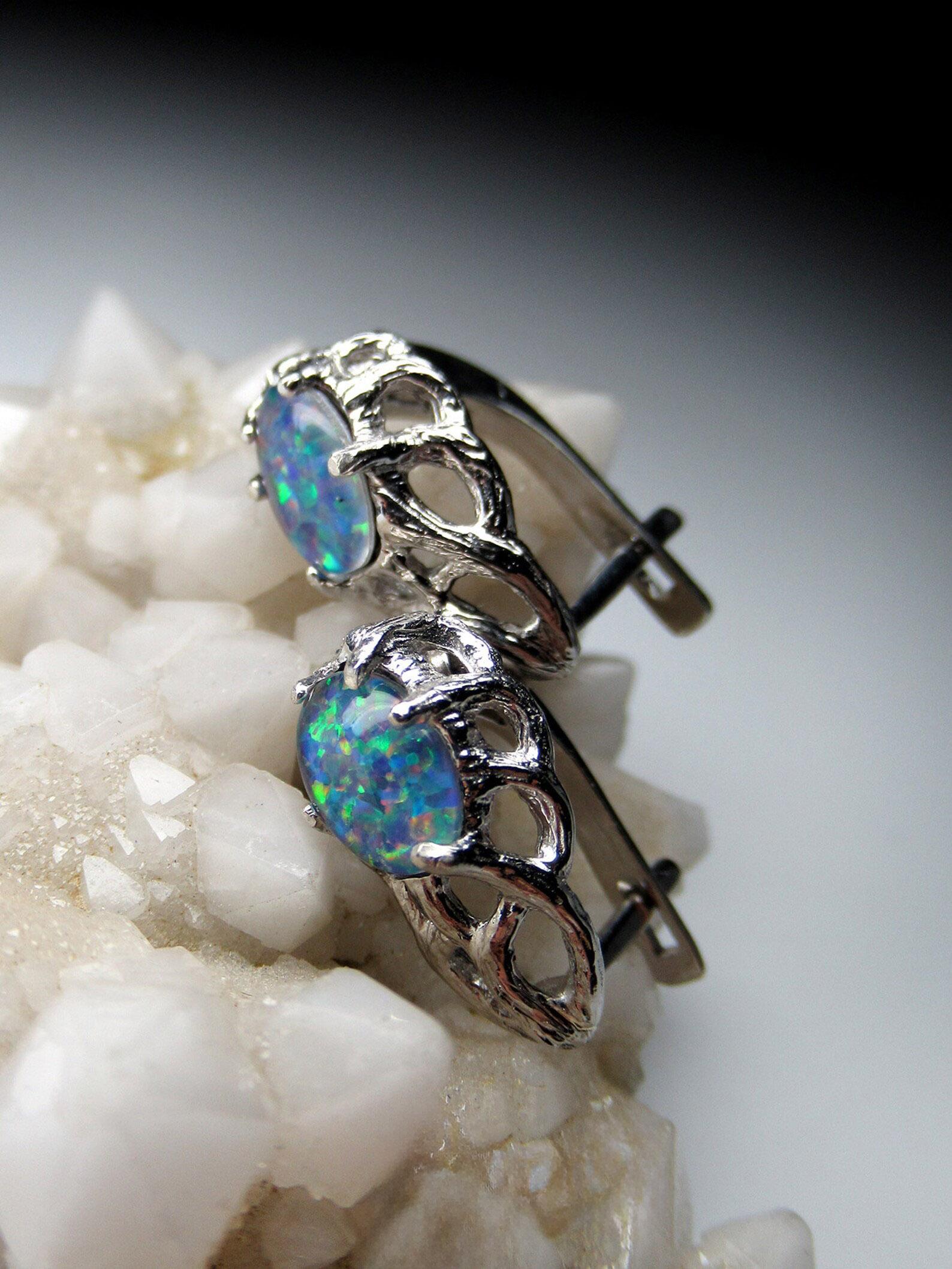 Opal-Ohrringe Silber, Dreifacher australischer Opal, Geschenk zum Geburtstag von Frau im Angebot 4