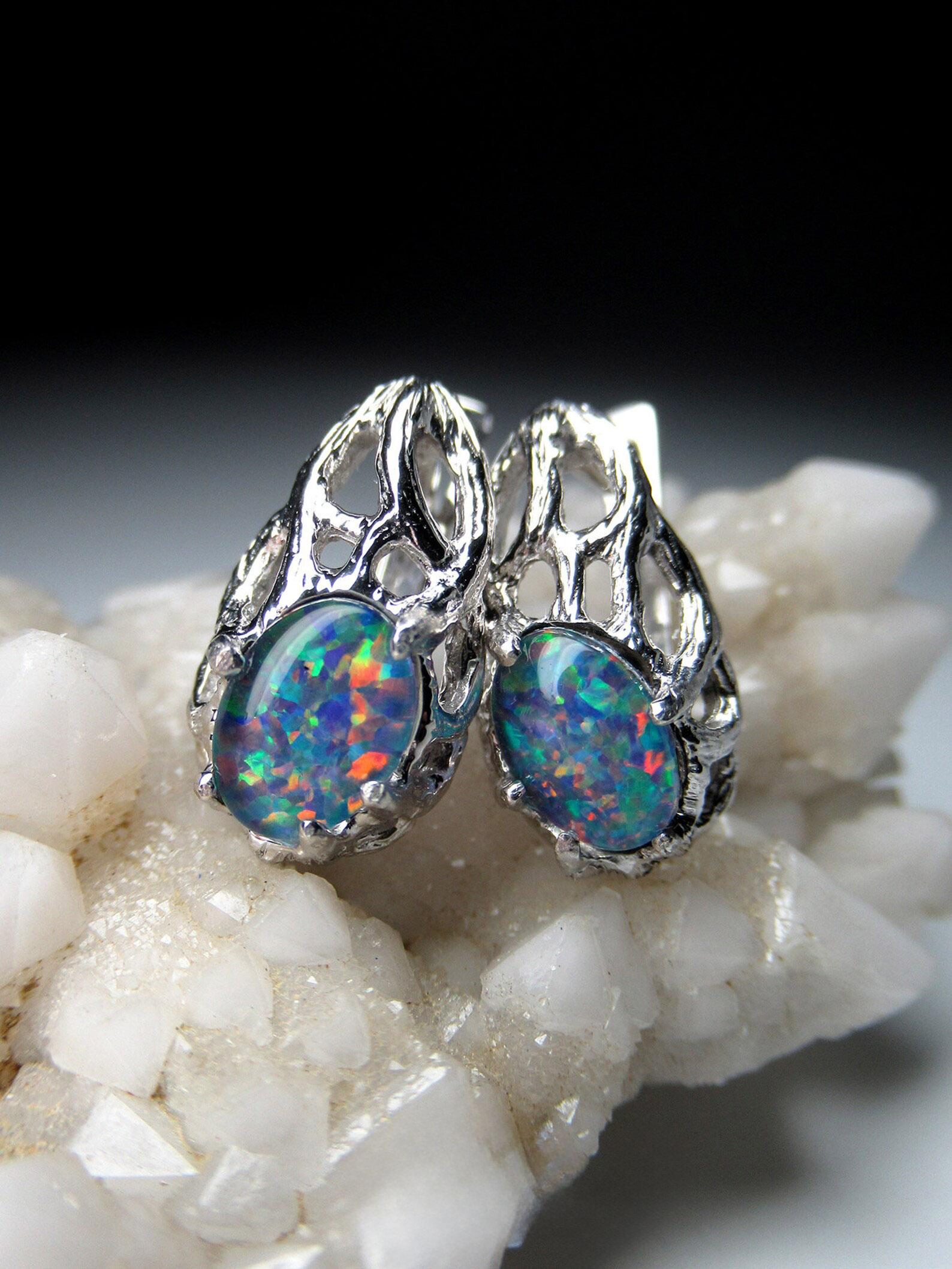 Silver earrings with Triplet Opal 
gemstone origin - Australia
opal measurements - 0.079 х 0.2 х 0.28 in / 2 х 5 х 7 mm
opal weight - 1.30 carat
earrings length - 0.59 in / 15 mm
earrings weight - 3.27 grams