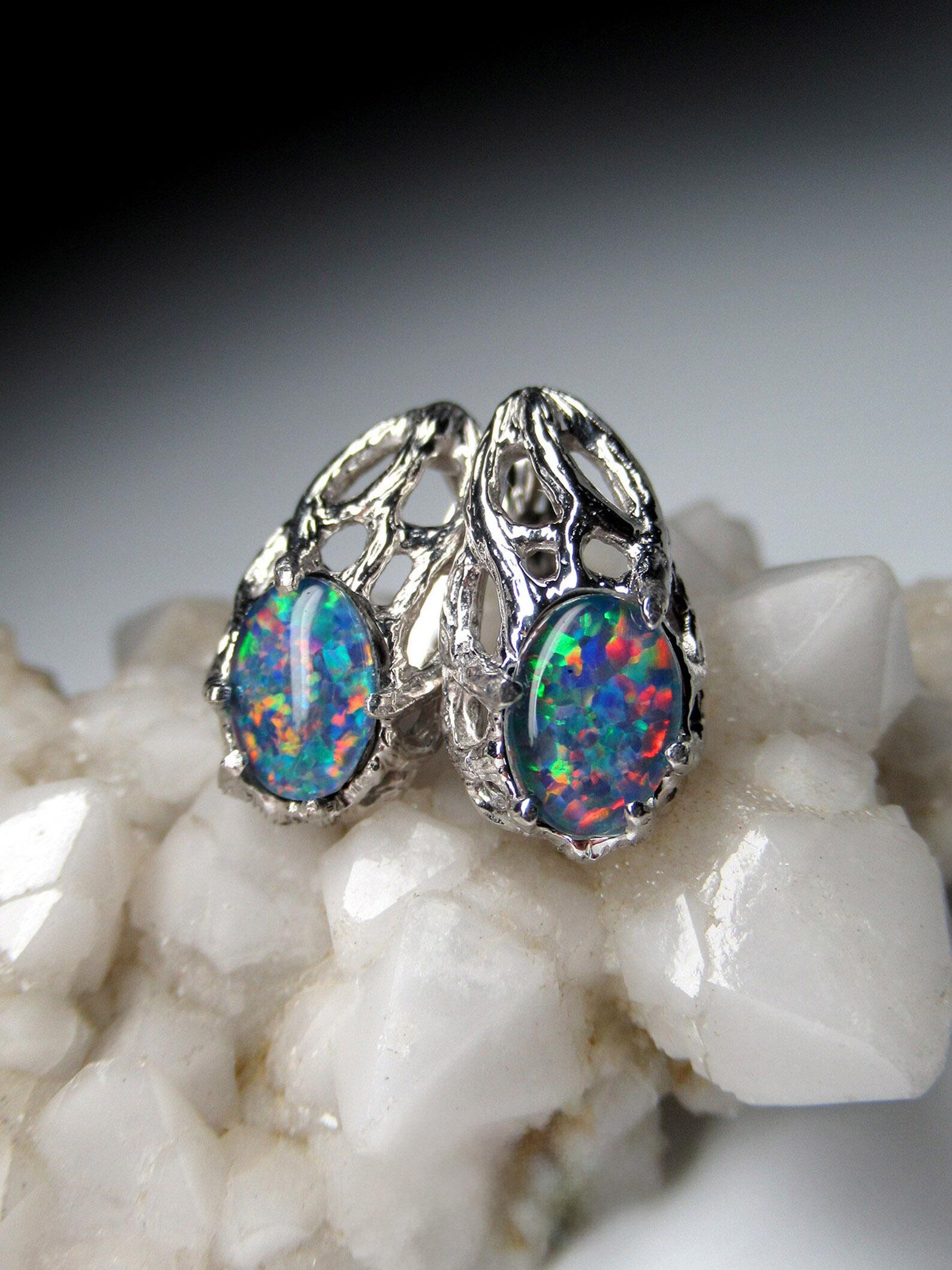 Opal Earrings silver, Triplet of Australian opal, wife birthday gift For Sale 2