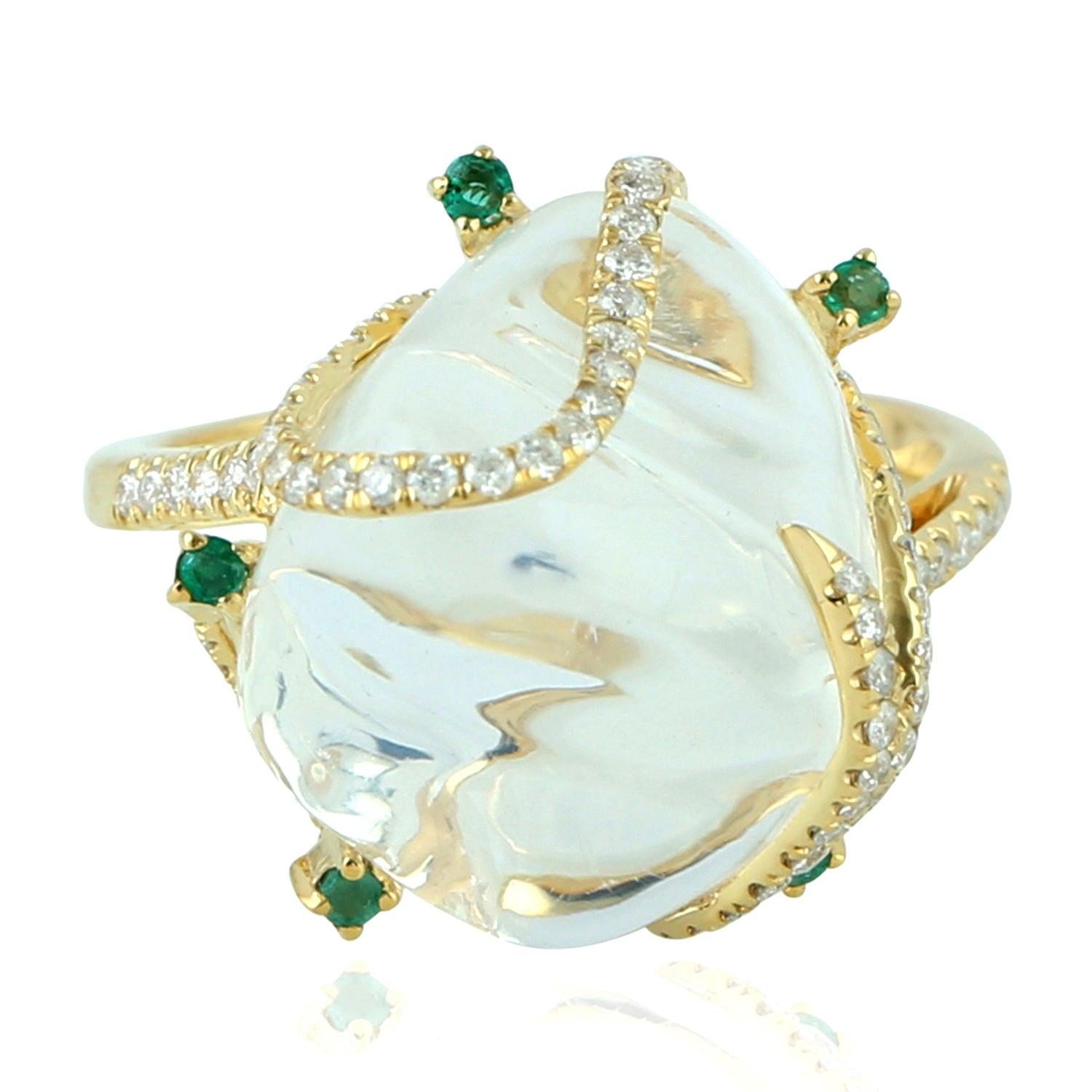 For Sale:  Opal Emerald 18 Karat Gold Diamond Ring 3