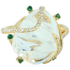 Bague en or 18 carats avec opale, émeraude et diamants