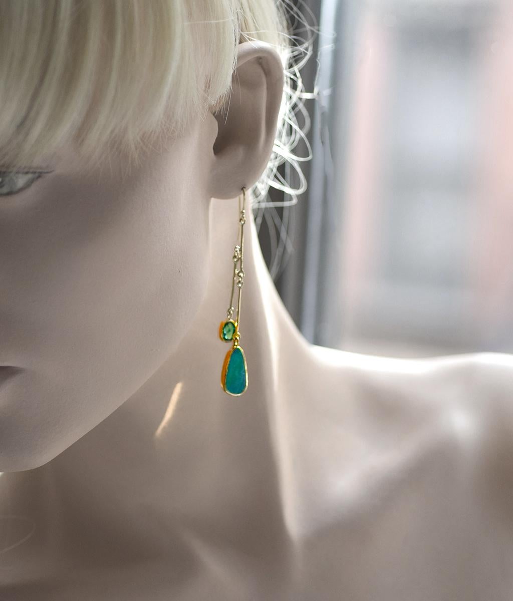 Contemporary Opal Emerald Gold Earrings For Sale