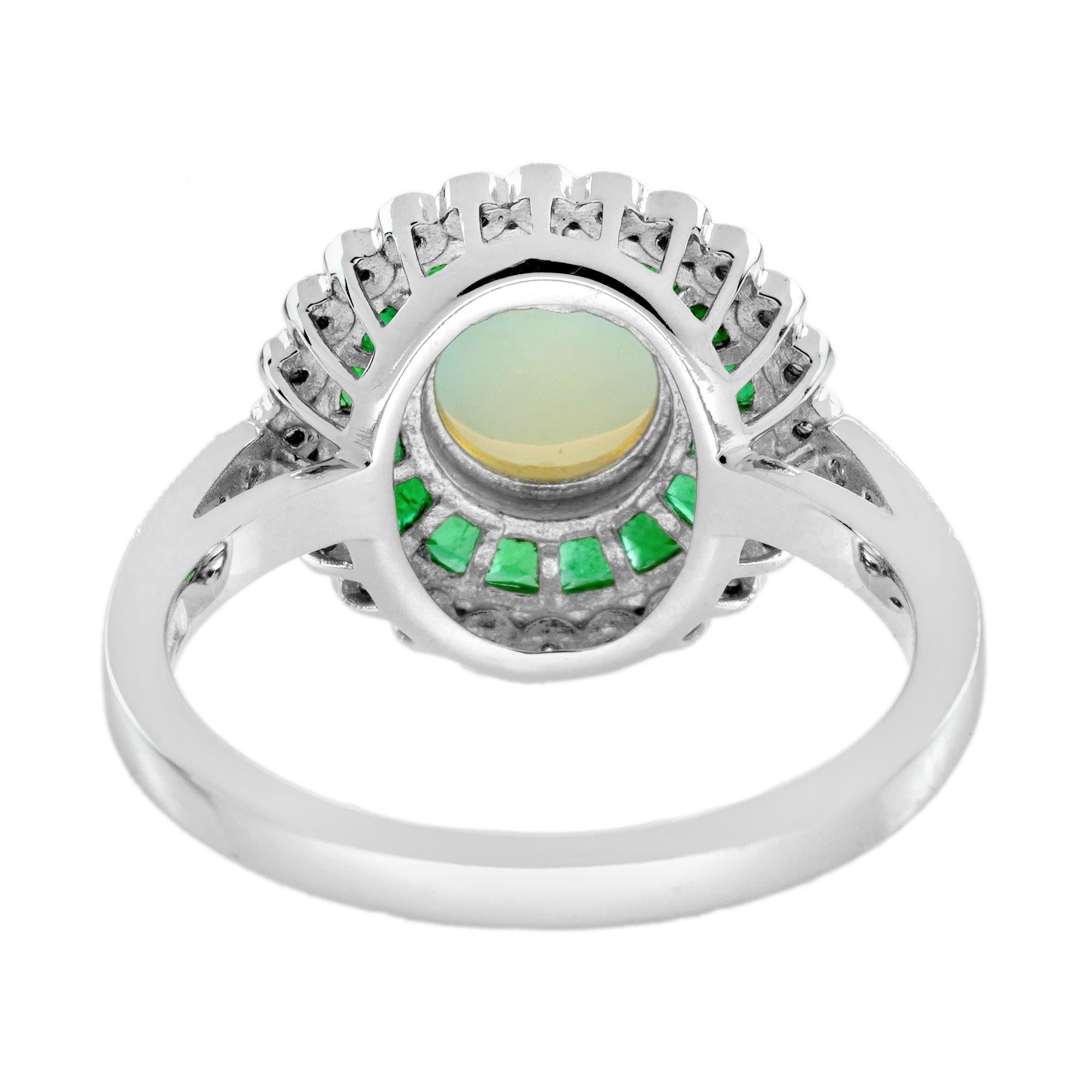 Anillo de Compromiso de Esmeralda Ópalo y Diamante Blanco Estilo Art Decó en Oro Blanco de 18 K en Nuevo estado para la venta en Bangkok, TH
