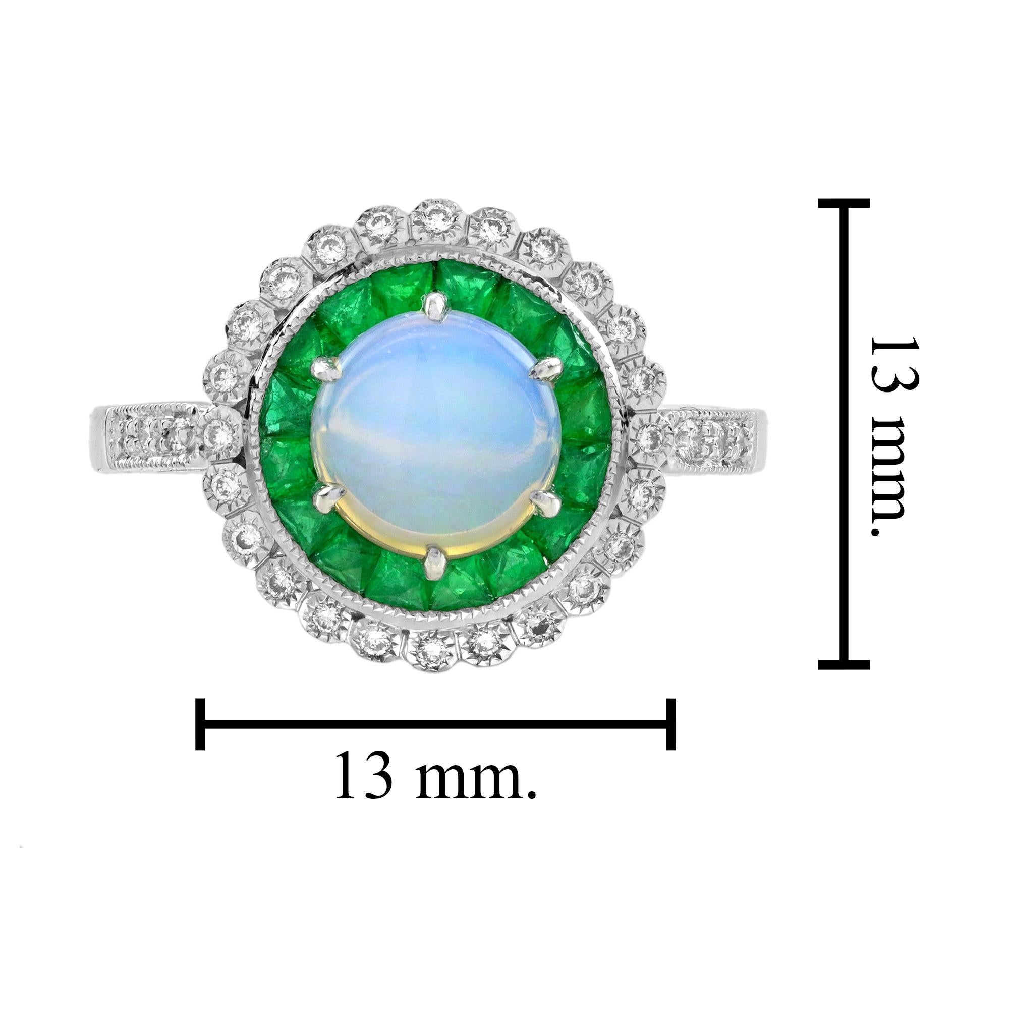 Anillo de Compromiso de Esmeralda Ópalo y Diamante Blanco Estilo Art Decó en Oro Blanco de 18 K en venta 1