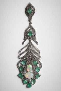 Opal, Emerald and Diamond Chandelier Dangle Earrings
