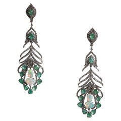 Opal, Emerald and Diamond Chandelier Dangle Earrings