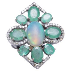 Opal, Emerald and Diamond Cocktail Ring