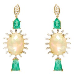 Opal Emerald and Diamond Earrings