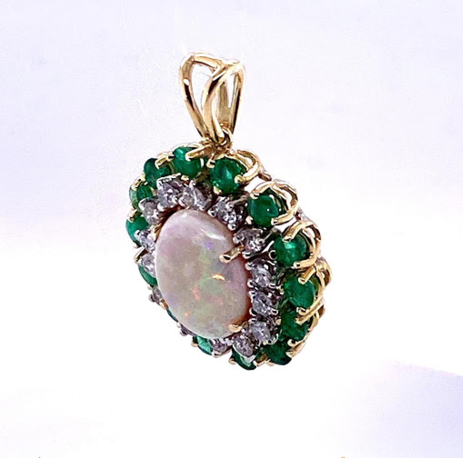 Retro Opal, Emerald, and Diamond Pendant