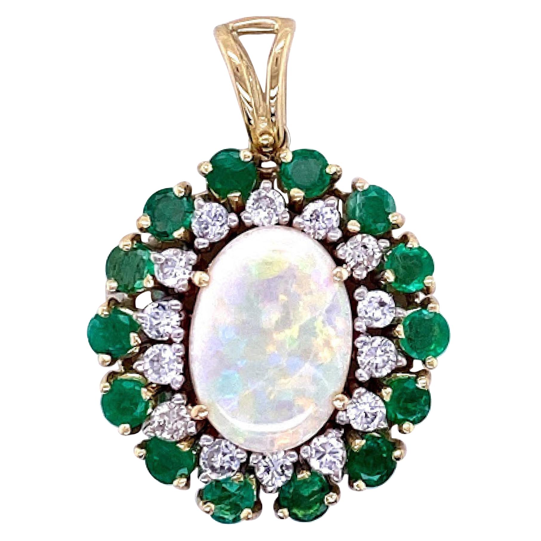 Opal, Emerald, and Diamond Pendant