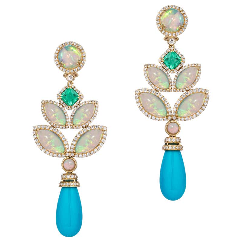 Goshwara Opal Drop And Cab With Diamond Earrings For Sale at 1stDibs