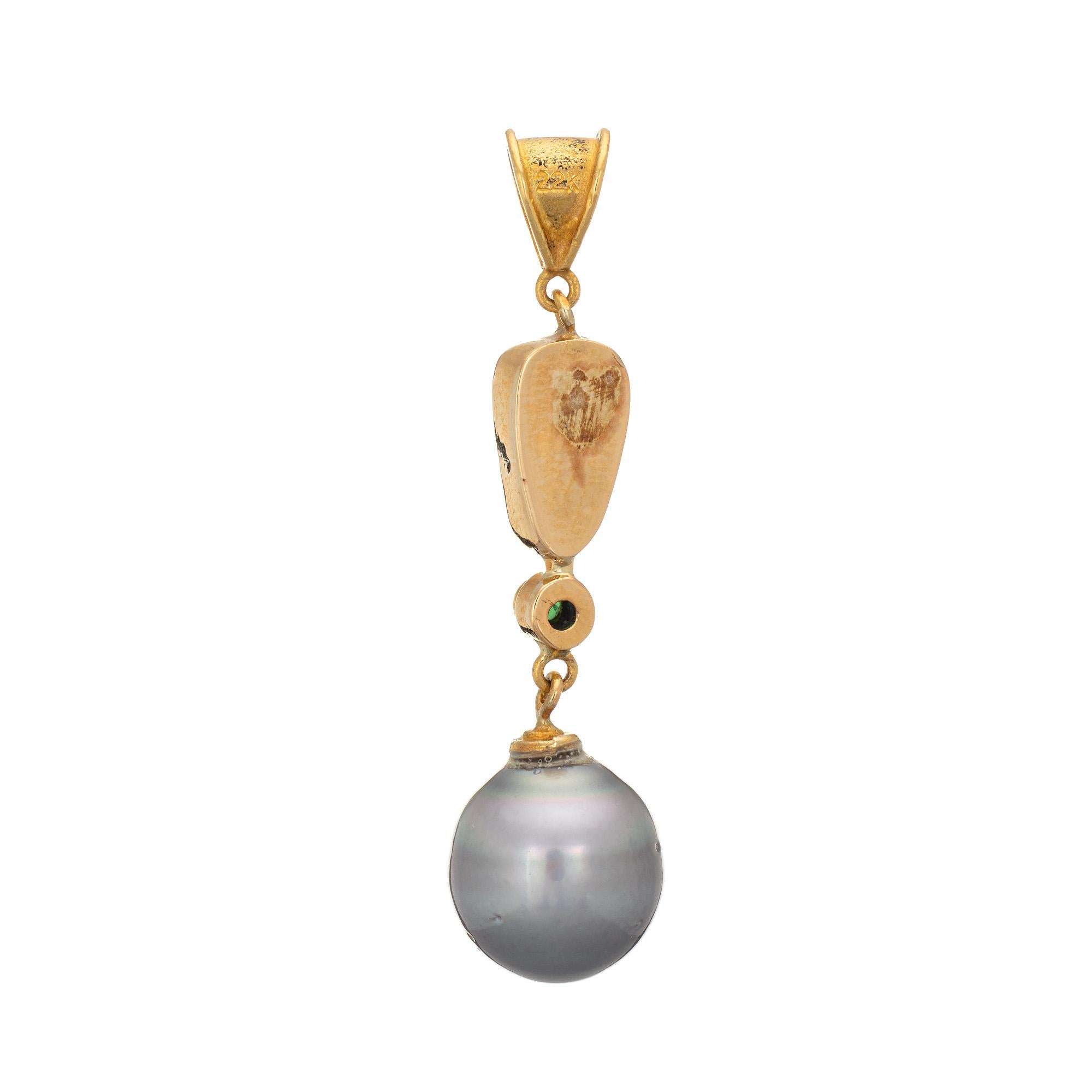 Modern Opal Emerald Baroque Pearl Pendant Vintage 22 Karat Gold Estate Fine Jewelry