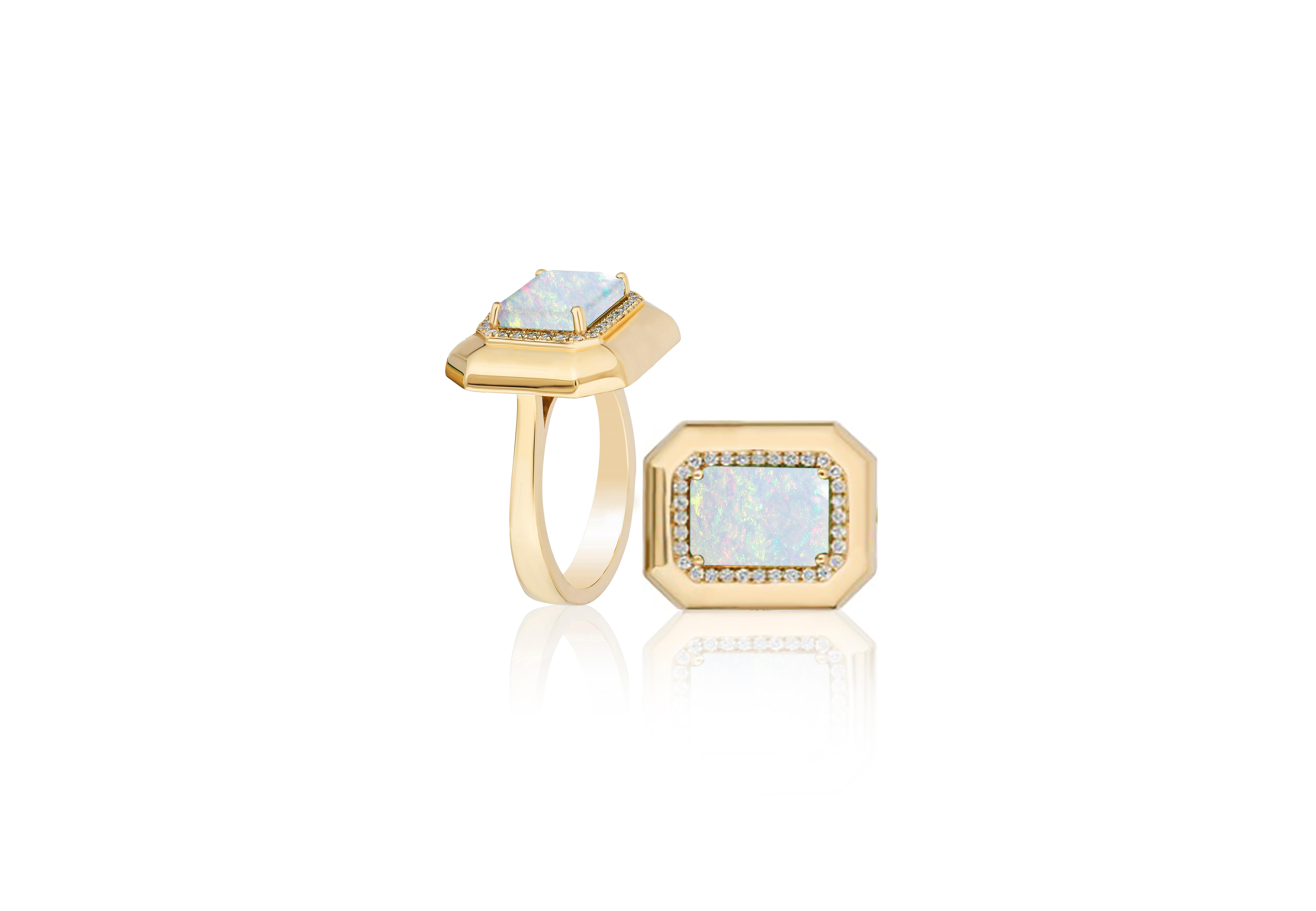 For Sale:  Opal Emerald Cut Ring With Diamonds In 18K Yellow Gold 4