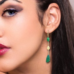 Opal Emerald Diamond 18 Karat Gold Linear Earrings