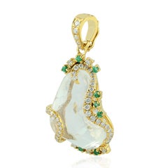 Opal Emerald Diamond 18 Karat Gold Pendant Necklace