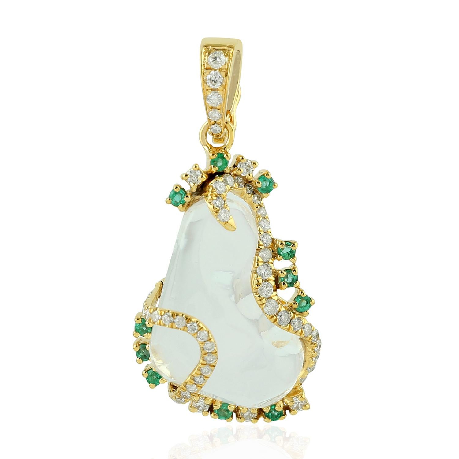 Modern Opal Emerald Diamond 18 Karat Gold Pendant Necklace For Sale