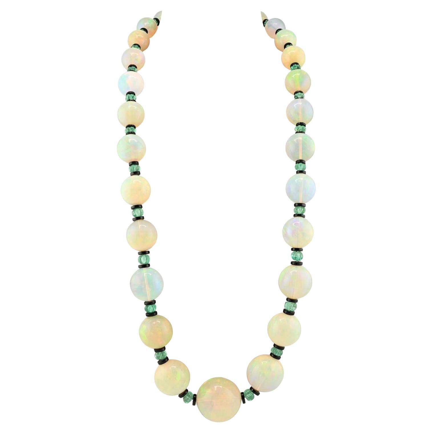 Opal Smaragd Diamant Perlenkette im Angebot
