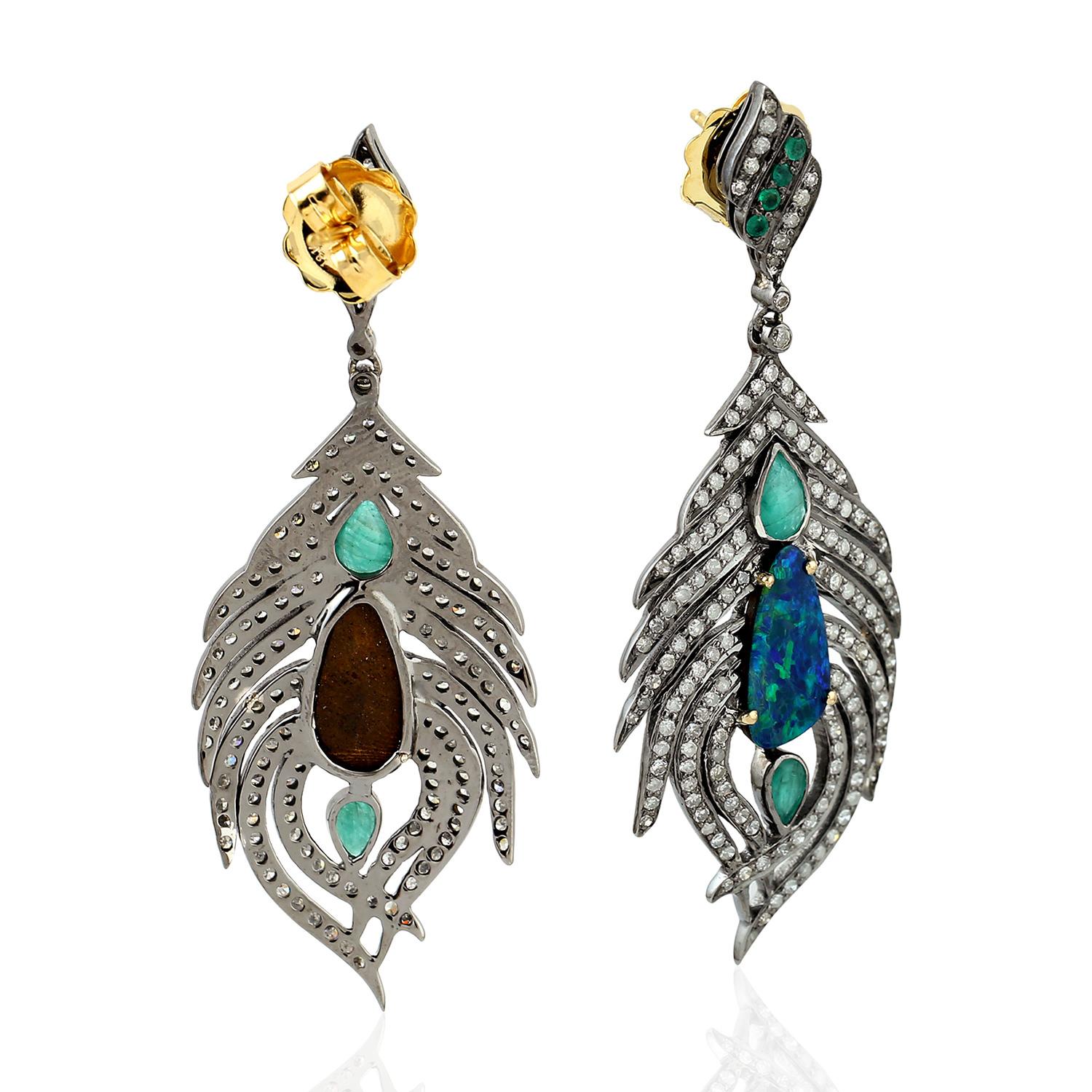 Opal-Smaragd-Diamant-Ohrringe (Zeitgenössisch) im Angebot