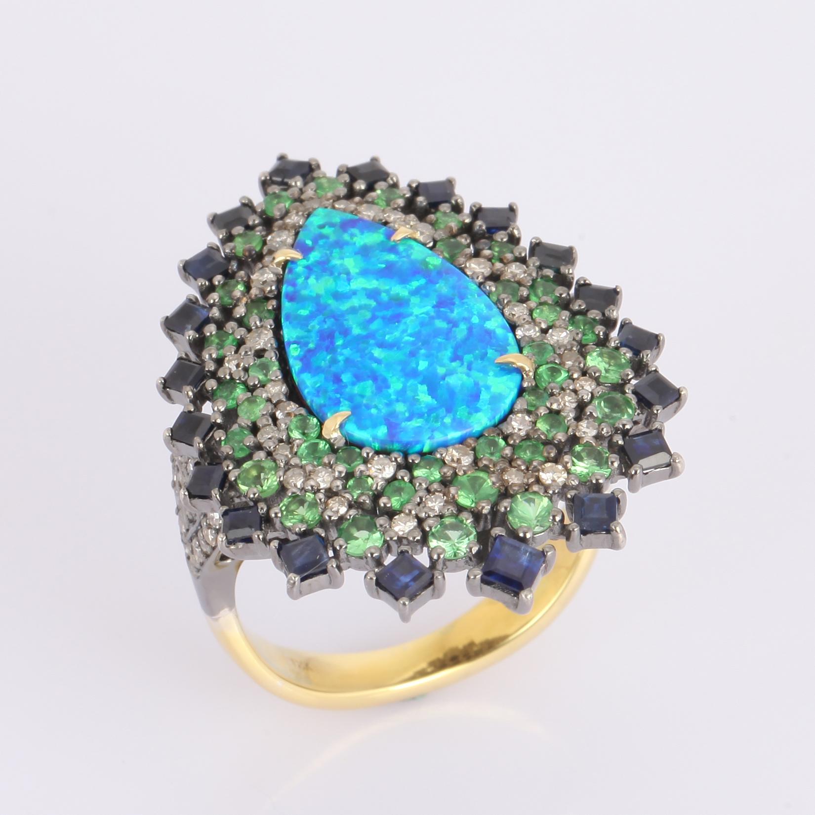 Ohrringe mit Opal und Smaragd und Diamanten Damen im Angebot