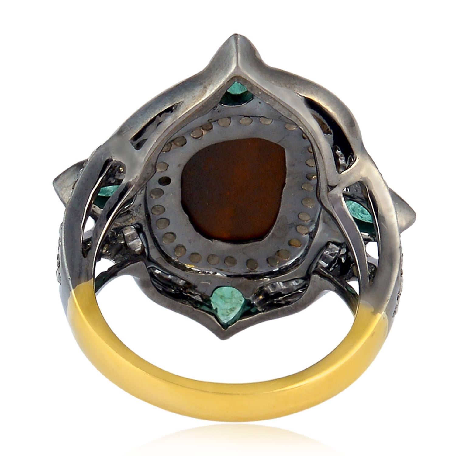 Contemporary Opal Emerald Diamond Ring For Sale