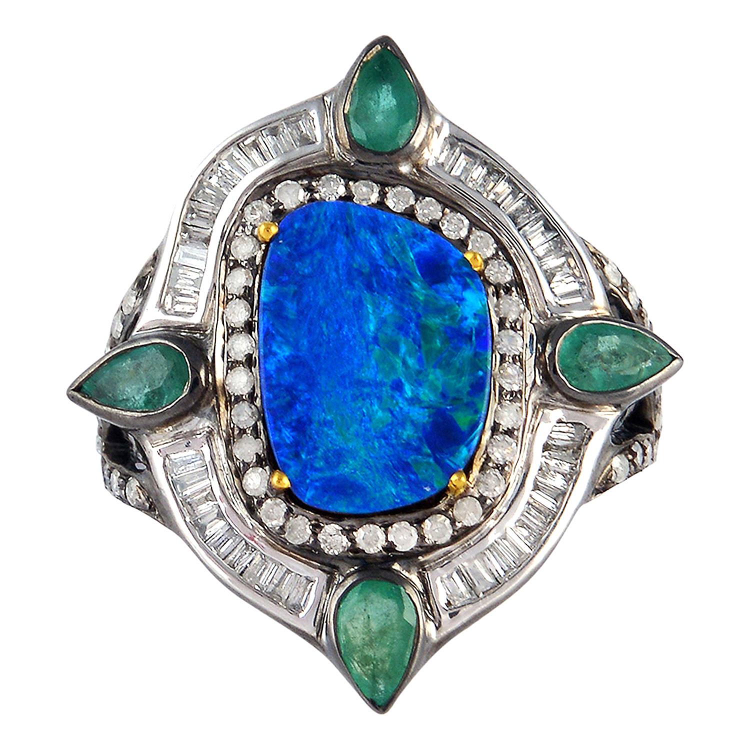 Opal Emerald Diamond Ring For Sale