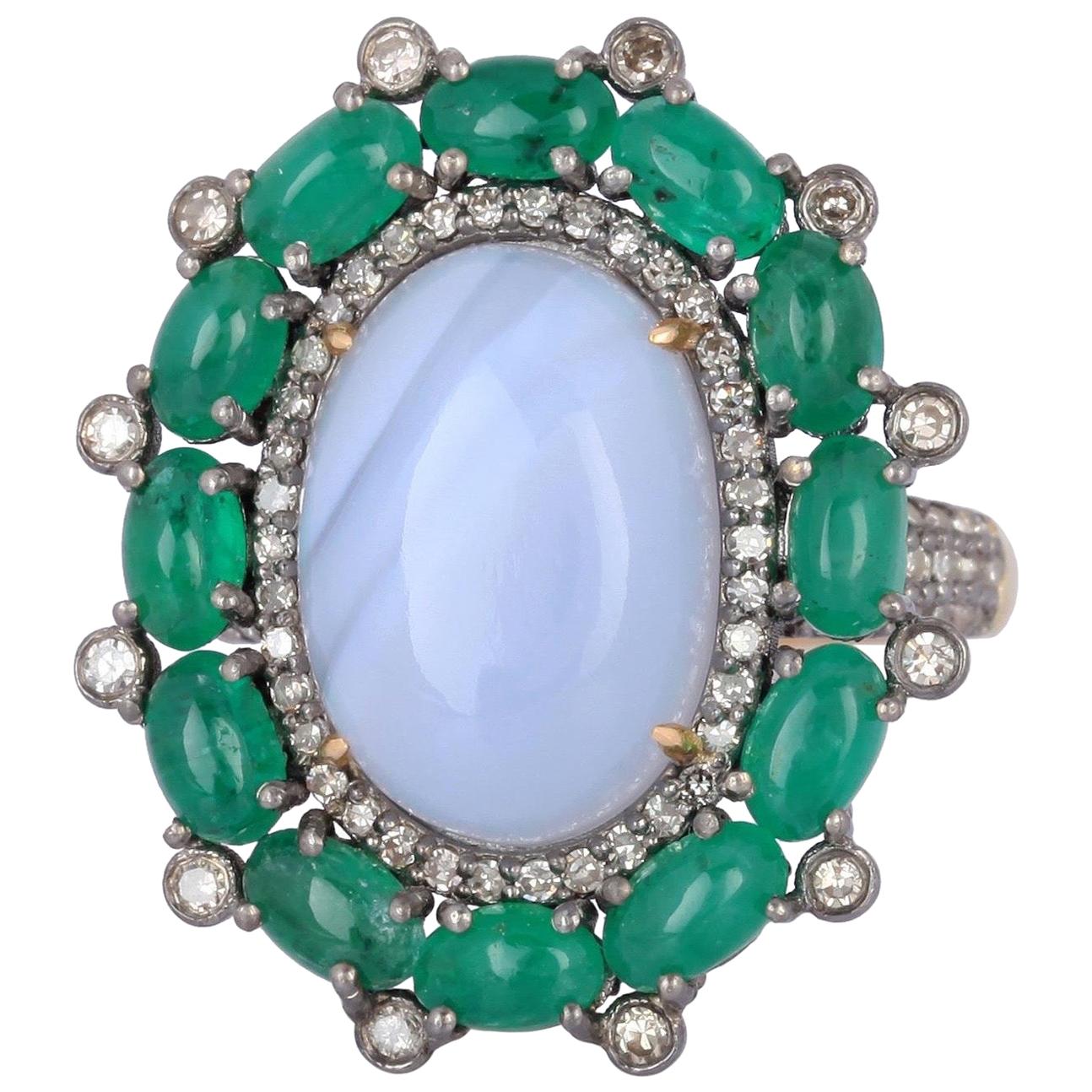 Opal Emerald Diamond Ring
