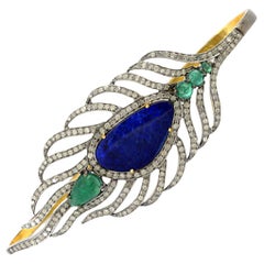 Opal Emerald & Diamond Victorian Style Palm Bracelet 8.70 Carats Total 18K Gold 