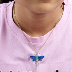 Opal & Emerald Dragonfly Pendant With Diamonds In 14k White Gold