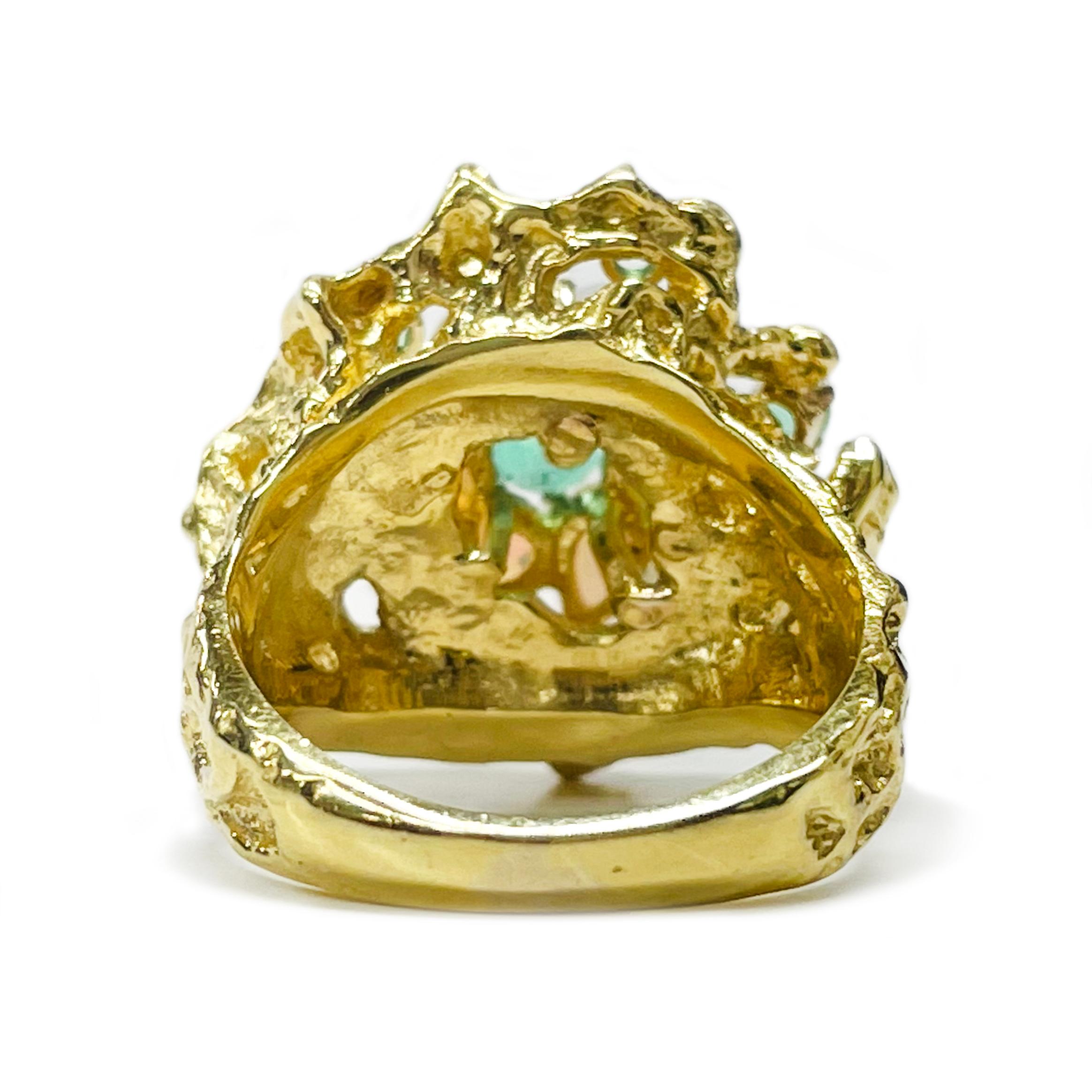 Pear Cut Yellow Gold Opal Emerald Nugget Ring For Sale