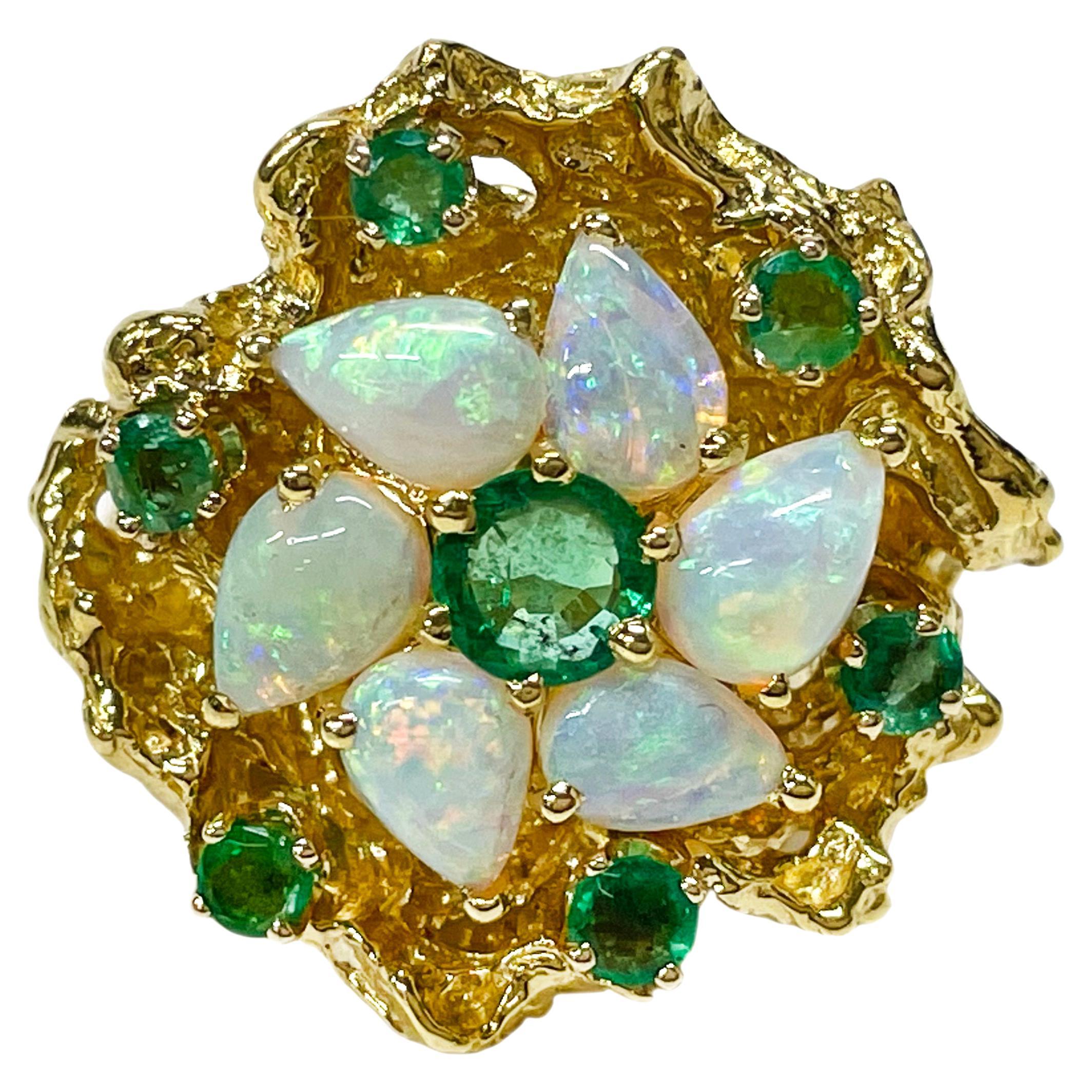 Yellow Gold Opal Emerald Nugget Ring