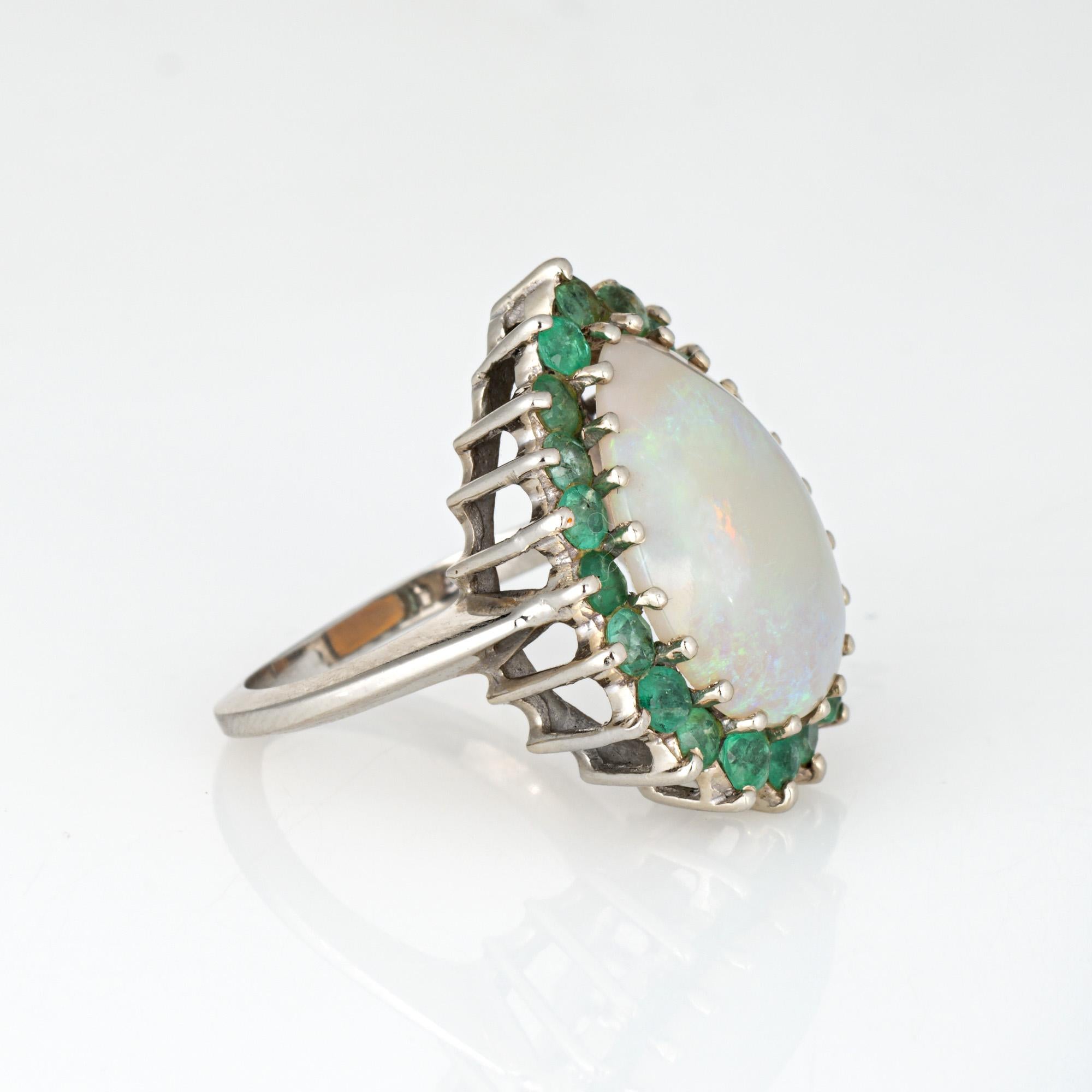 Opal Smaragd Ring Vintage 14k Weißgold Gr. 6 Birnen-Cocktail Estate Jewelry, Vintage (Moderne)