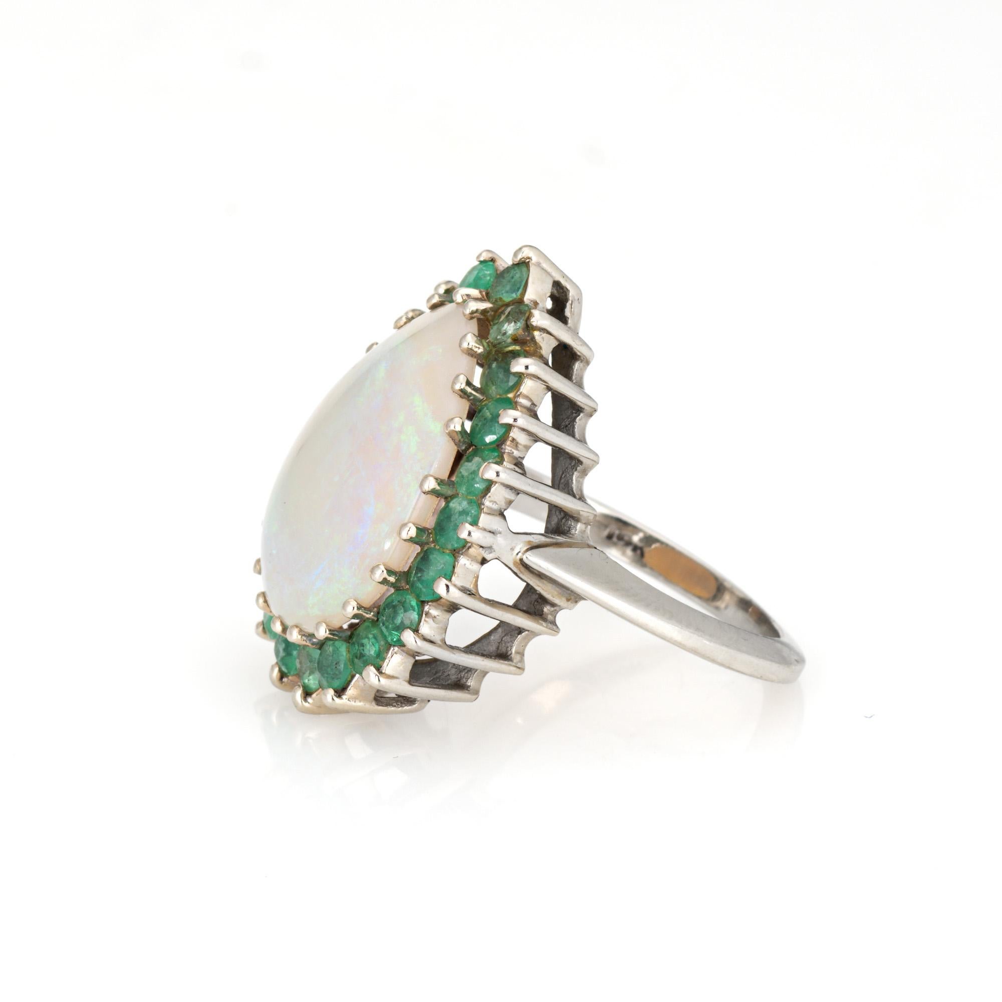 Opal Smaragd Ring Vintage 14k Weißgold Gr. 6 Birnen-Cocktail Estate Jewelry, Vintage (Tropfenschliff)