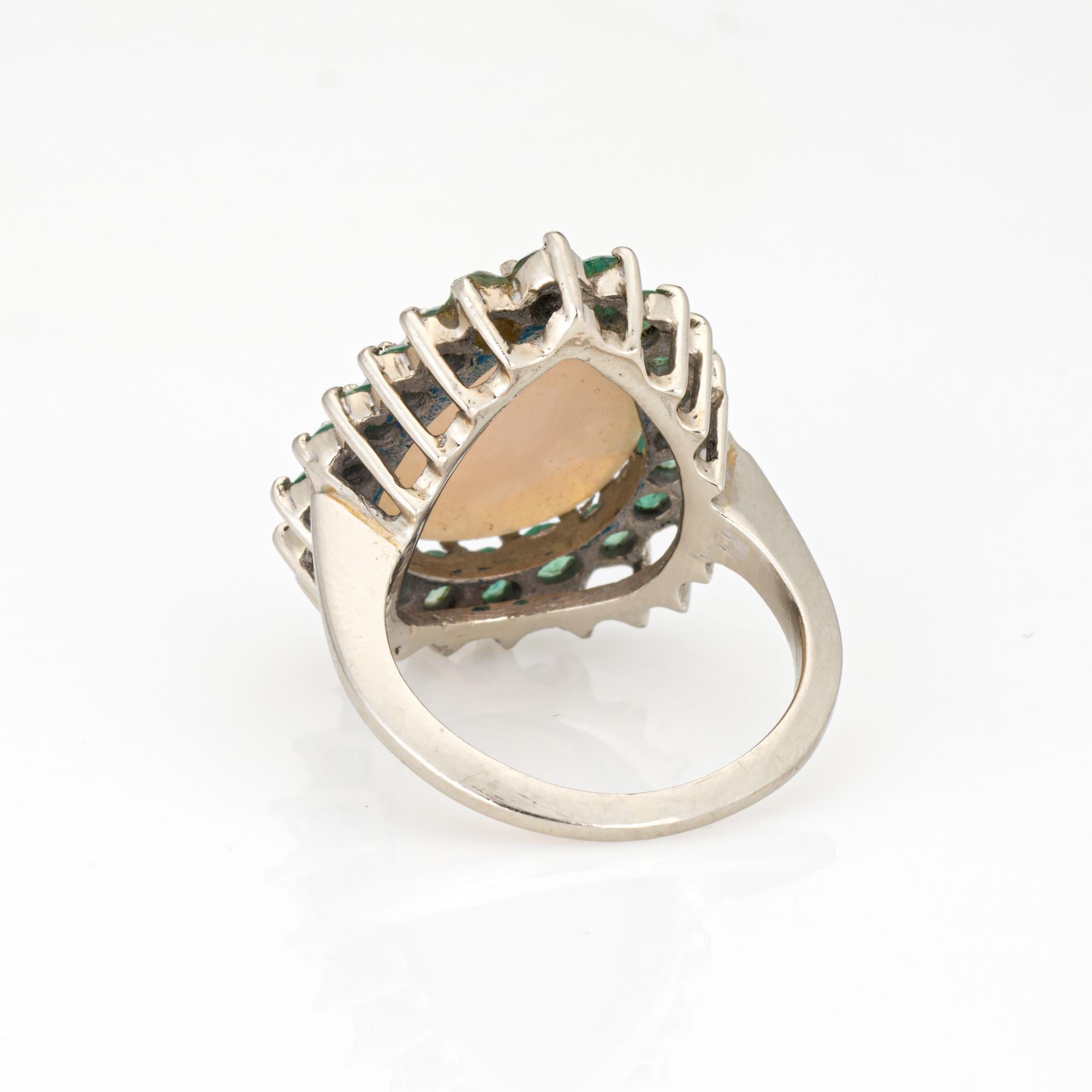 Opal Smaragd Ring Vintage 14k Weißgold Gr. 6 Birnen-Cocktail Estate Jewelry, Vintage im Zustand „Gut“ in Torrance, CA