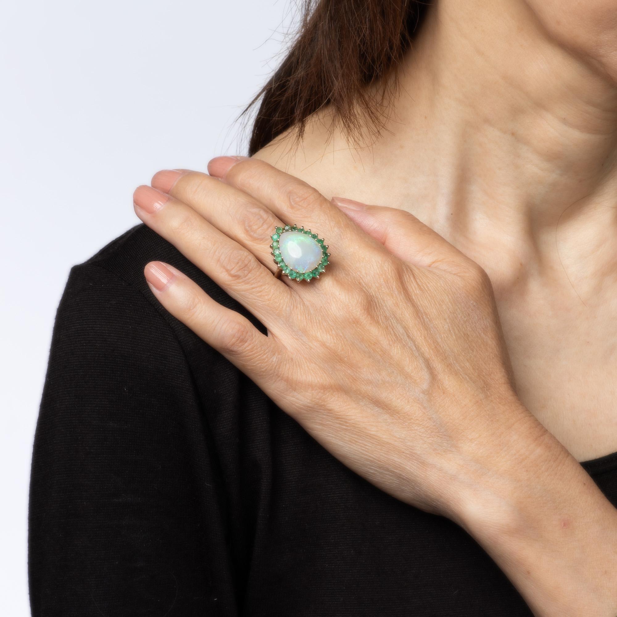 Opal Smaragd Ring Vintage 14k Weißgold Gr. 6 Birnen-Cocktail Estate Jewelry, Vintage Damen