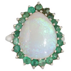 Opal Smaragd Ring Vintage 14k Weißgold Gr. 6 Birnen-Cocktail Estate Jewelry, Vintage