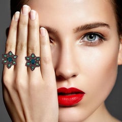 Opal Emerald Ruby Double Finger Cocktail Ring