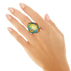 Opal, Emerald, Sapphire and Diamond Contemporary Yellow Gold Cocktail Ring