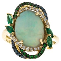 Opal, Emerald, Tsavorite Diamond Accents 14K Yellow Gold Ring