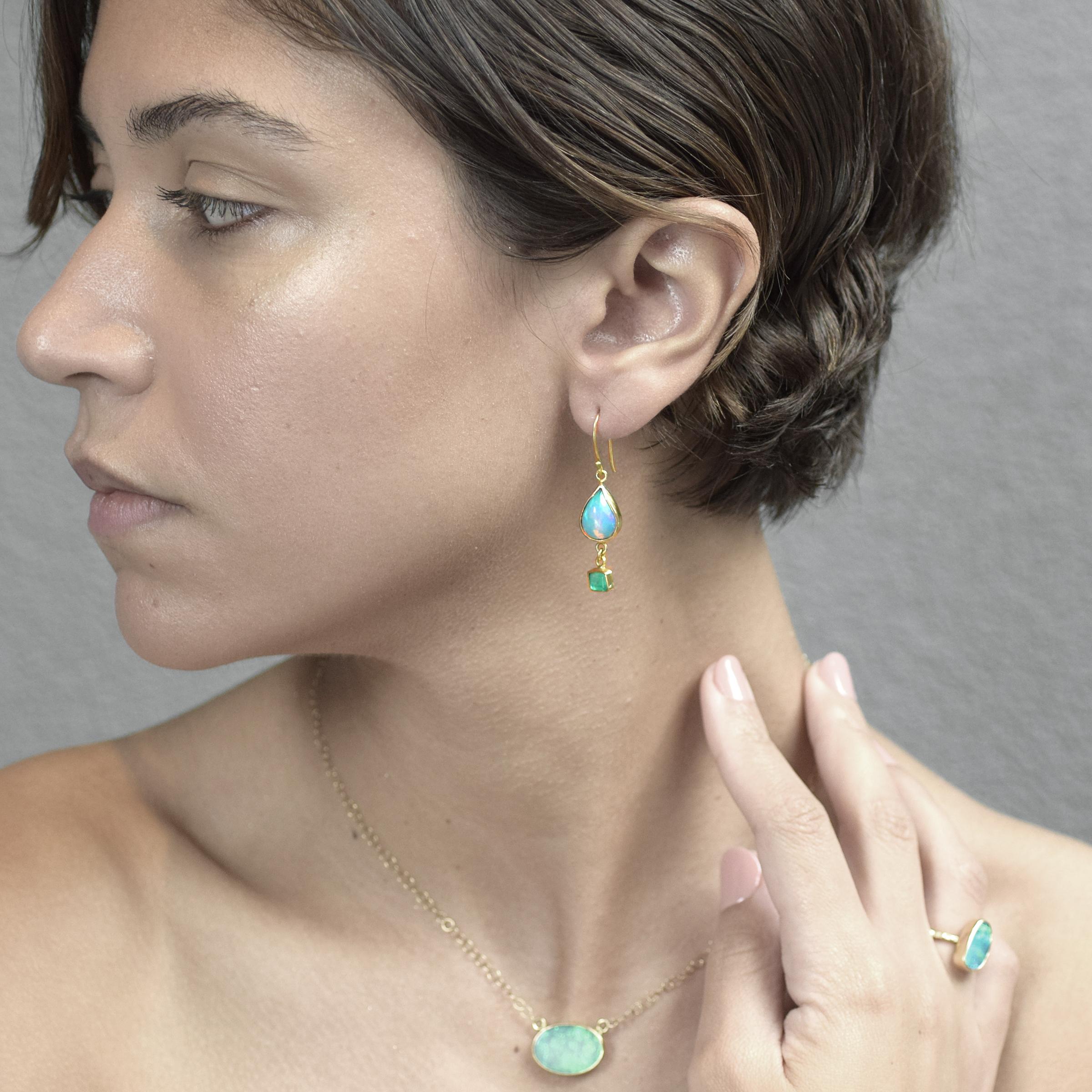 Pear Cut Opal Emeralds 18 Karat Gold Earrings