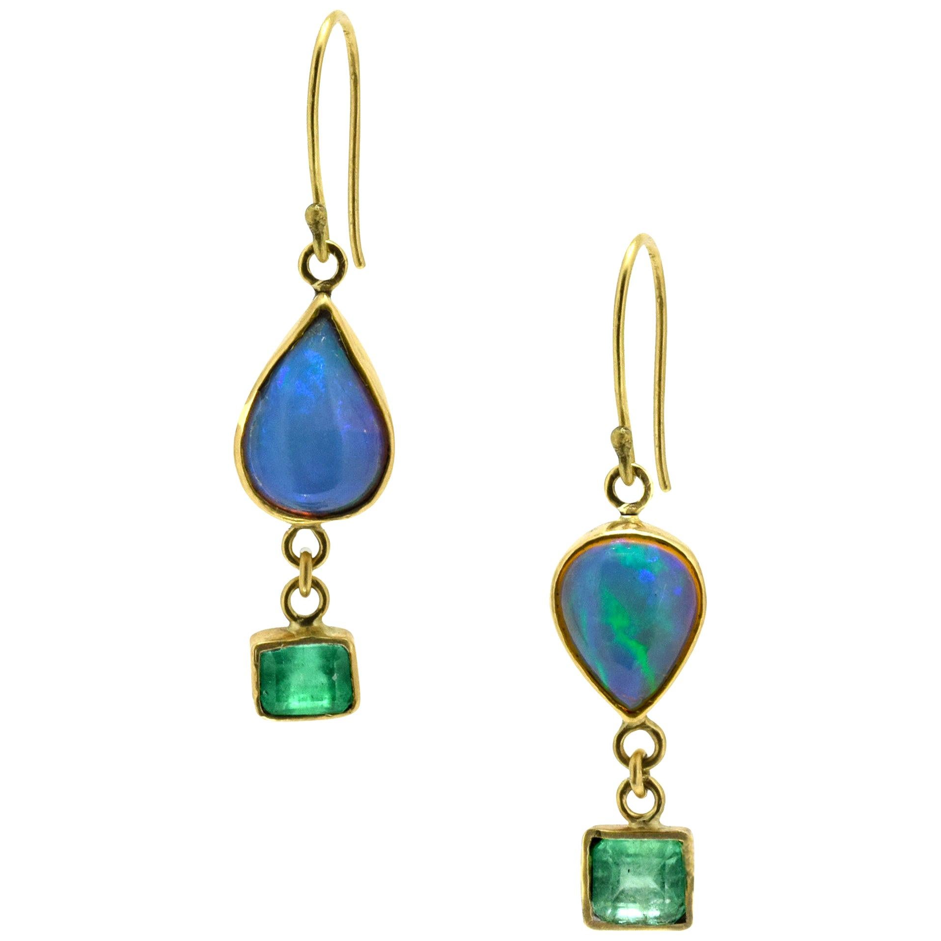 Opal Emeralds 18 Karat Gold Earrings