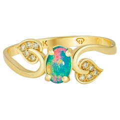 Opal Engagement Ring, Genuine Opal 14k Gold Ring