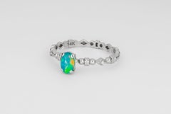 Opal Engagement Ring, Oval Opal Ring, 14k Gold Ring with Opal