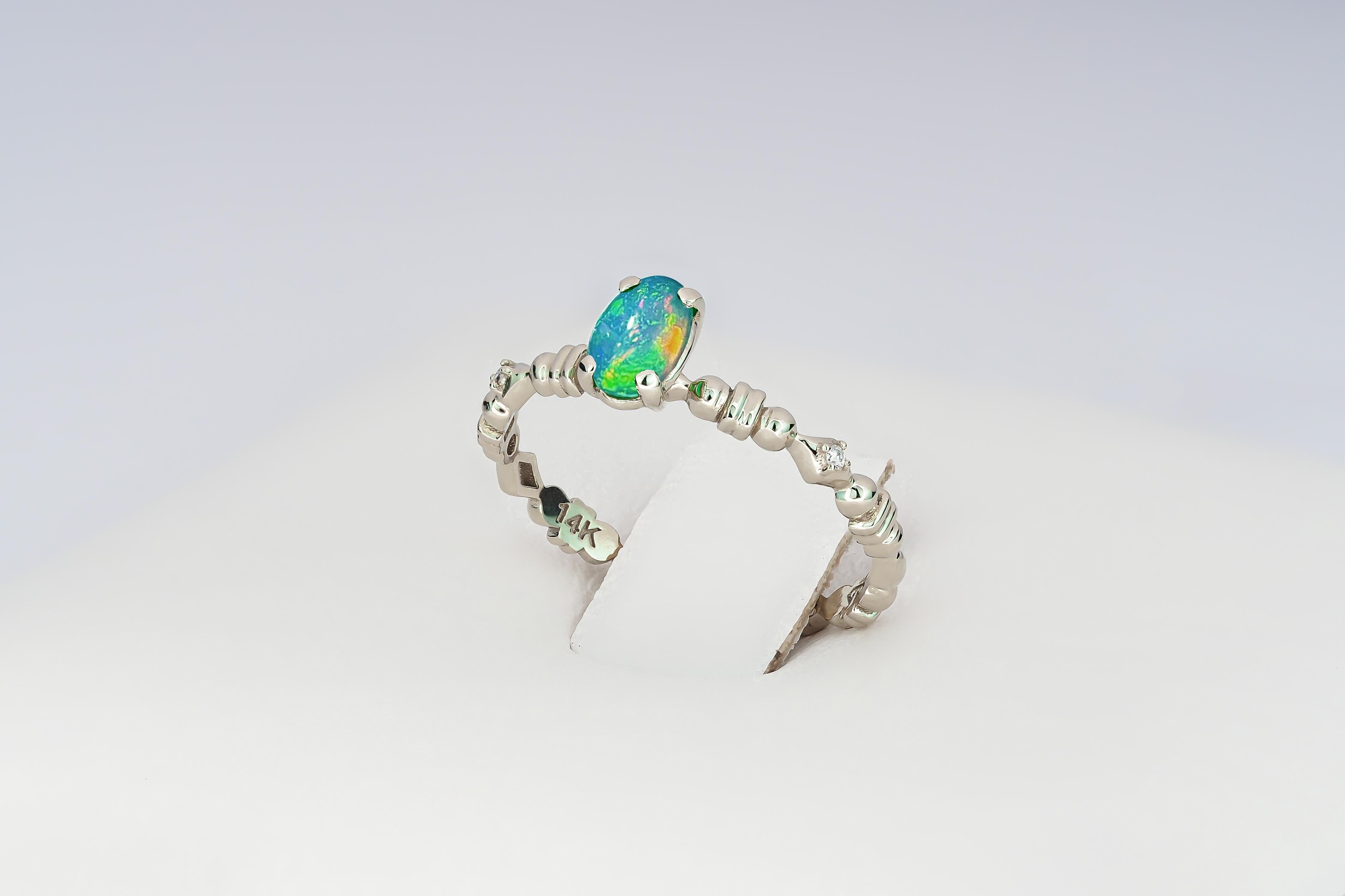 For Sale:  Opal Engagement Ring, Oval Opal Ring, 14k Gold Ring with Opal 5