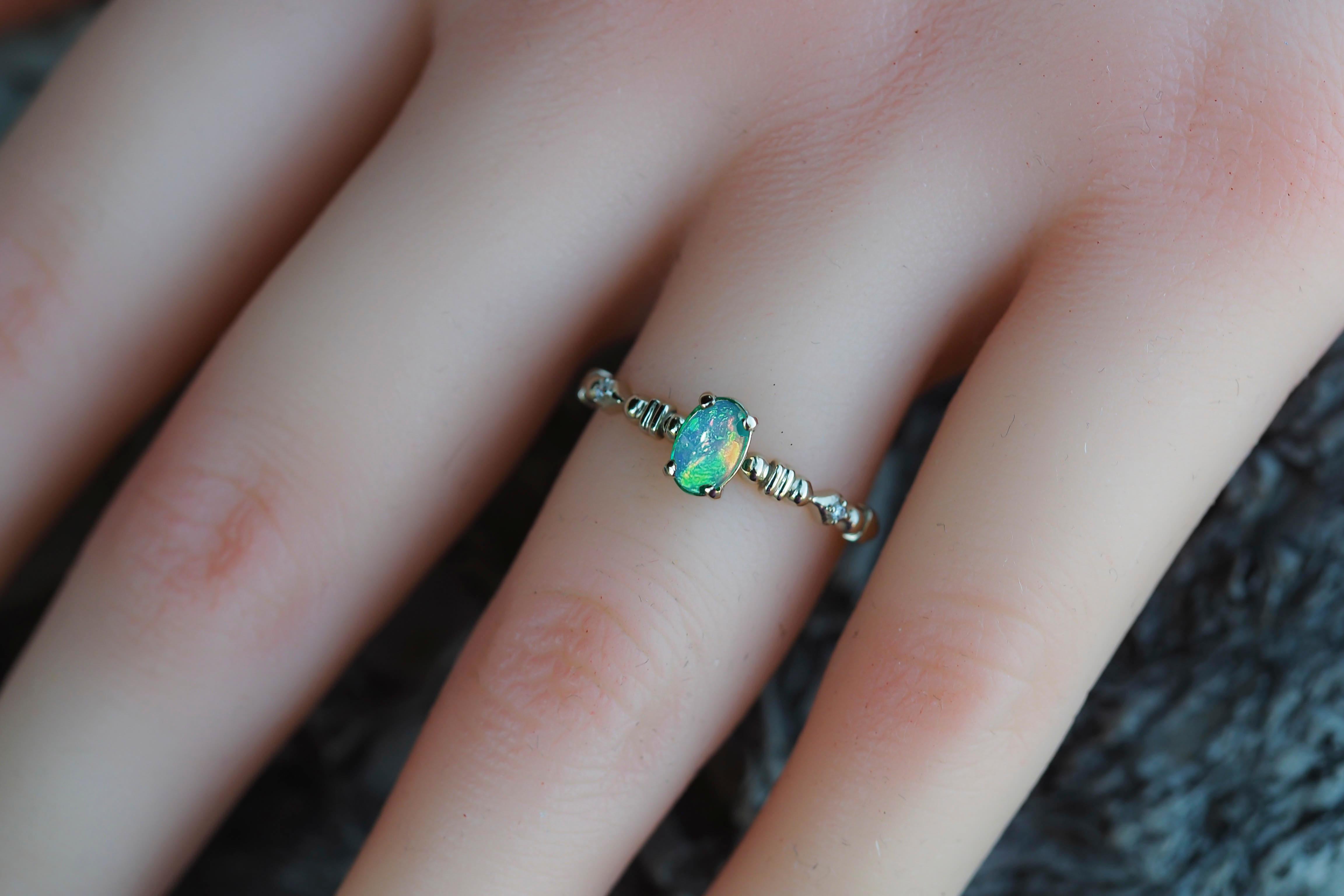 For Sale:  Opal Engagement Ring, Oval Opal Ring, 14k Gold Ring with Opal 6