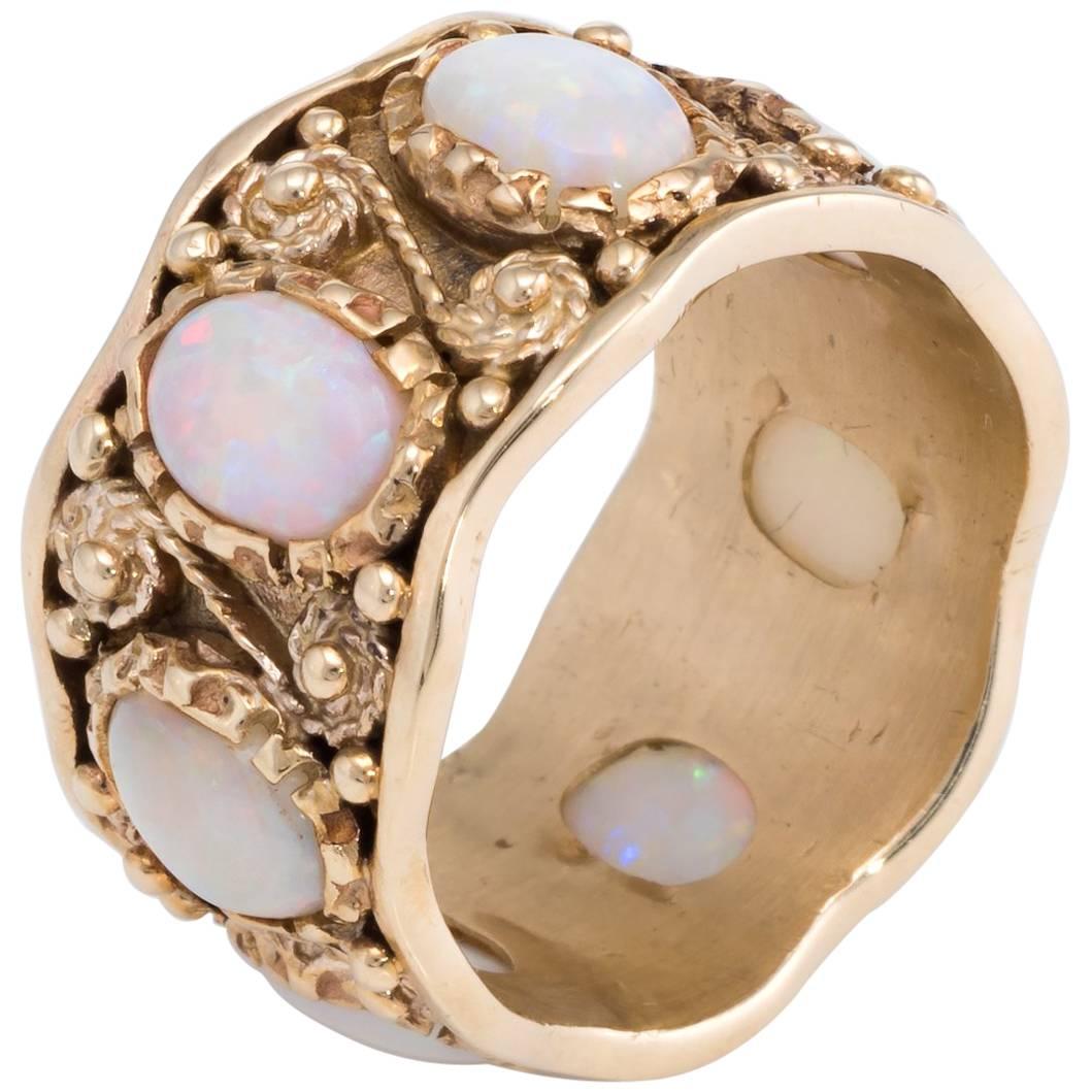Opal Eternity Ring Vintage 14 Karat Yellow Gold