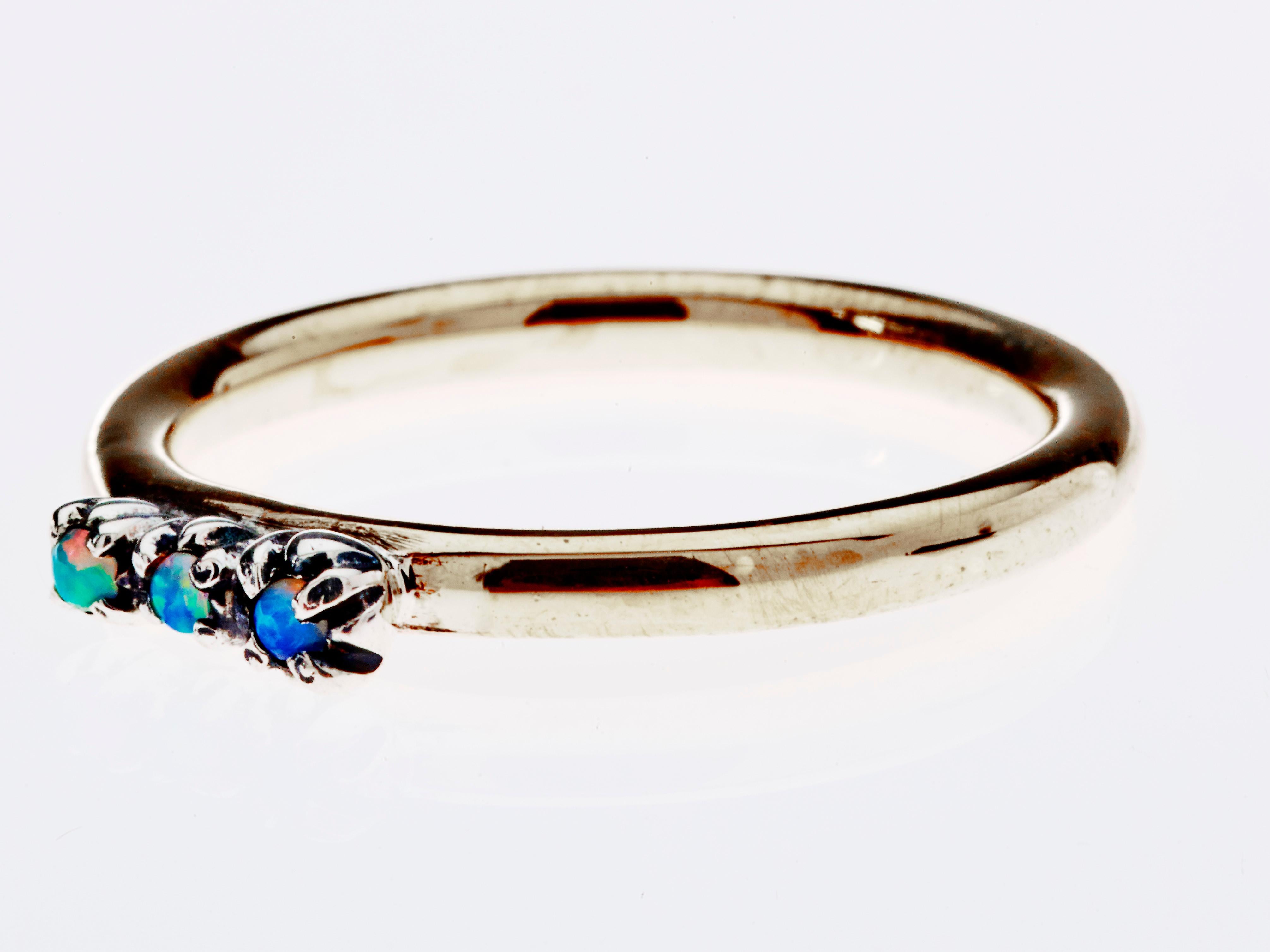 Contemporary Opal Eternity Stack Ring Gold Band Stackable Bridal J Dauphin For Sale