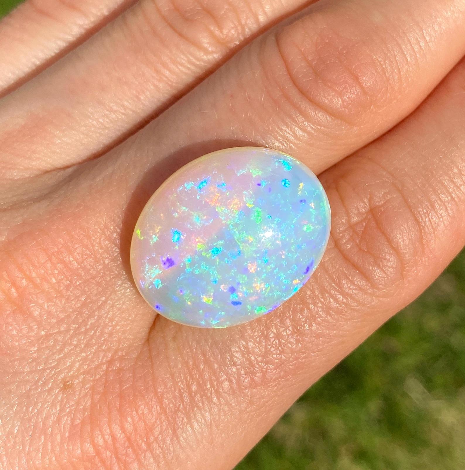 Natural Ethiopian Opal gemstone
GFCO certified

Gemstone Color: White Multicolor
Gemstone Type: Opal
Gemstone size: 24.94x20.12x12.61mm
Cut Grade: Very Good
Gemstone Shape: Oval Cabochon
Gemstone Creation: Natural
Gemstone Treatment: No