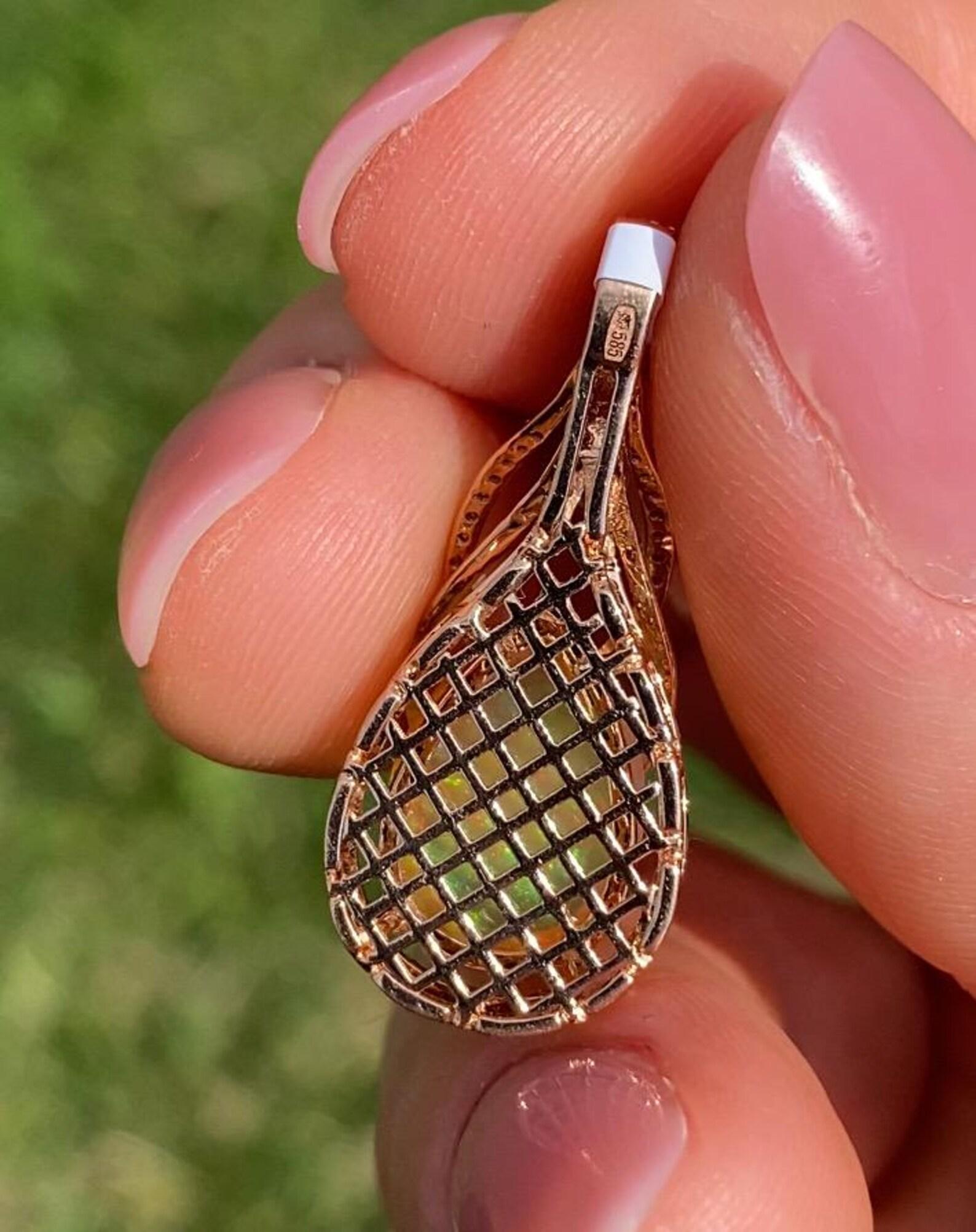 Colgante de gemas de ópalo etíope y diamantes, oro rosa macizo de 14 quilates, certificado en venta 5