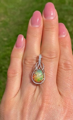 Colgante de gemas de ópalo etíope y diamantes, oro rosa macizo de 14 quilates, certificado